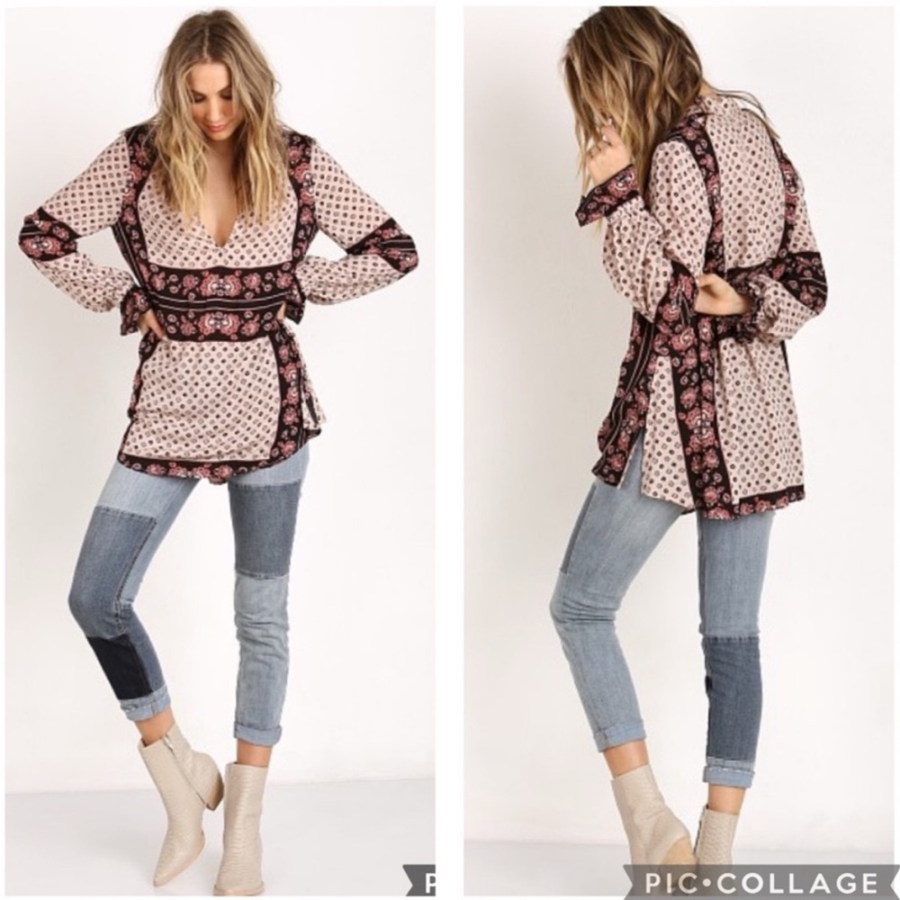 Free People long sleeve multipatterned floral blouse / XS / Excellent condition